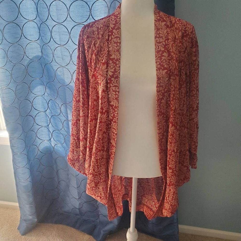 TOBI maroon and cream sheer cardigan shawl